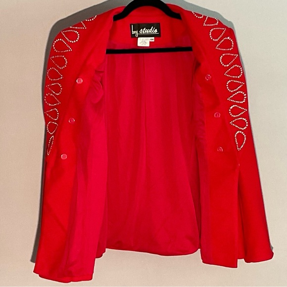 BMJ Studio Red Rhinestone Embellished Evening Jacket 16W w/ Removable Dickey - Picture 10 of 16